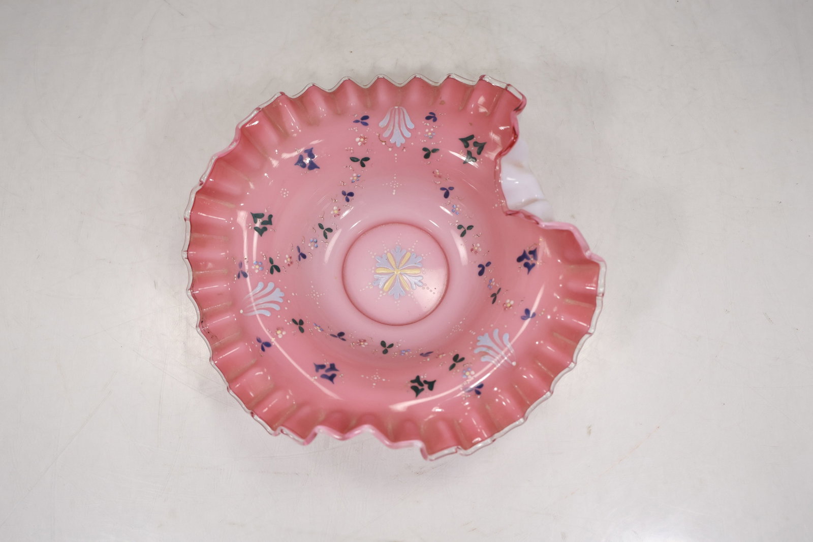 Antique Victorian Bride’s Bowl Hand Blown Hand Painted Ruffle Pink Floral (1 of 15)