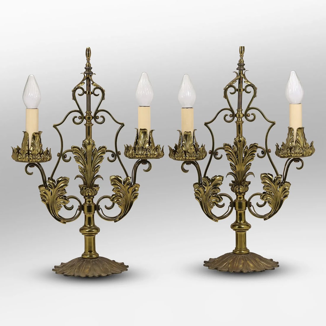 Pair French Bronze Table Top Electric Candleabra Lamps, 23 inches height x 8 in. wide (1 of 19)