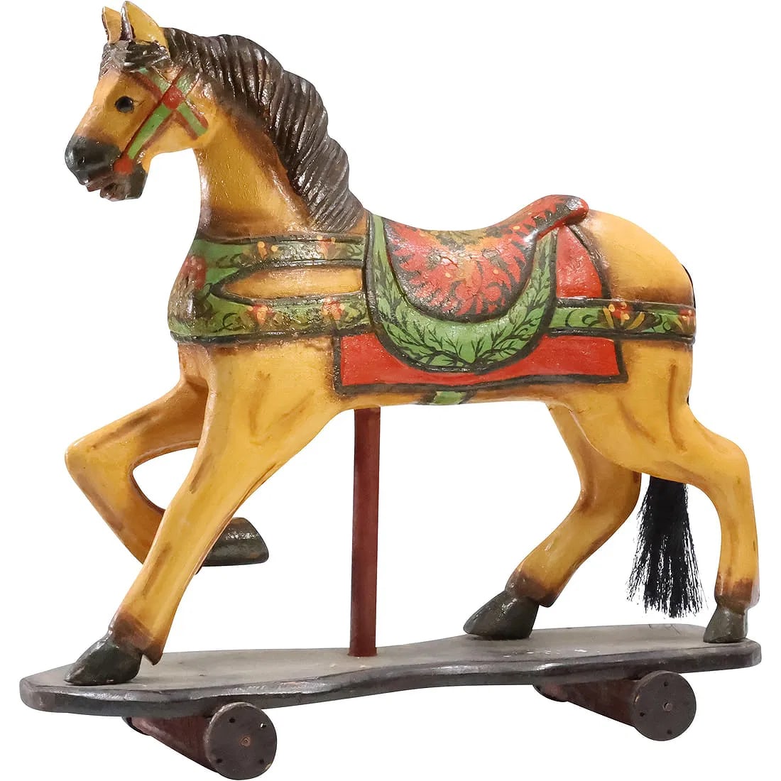 Novelty Carved Wood Hobby Horse Pull Toy in Original Paint Finish 16 in. height x 17 in. length (1 of 17)