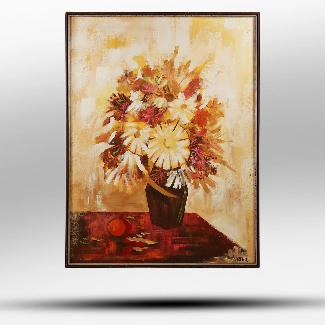 Signed LAWRENCE, Large Oil on Canvas Still Life Sunflowers in Vase, image 48 in. x 36 in. (1 of 19)