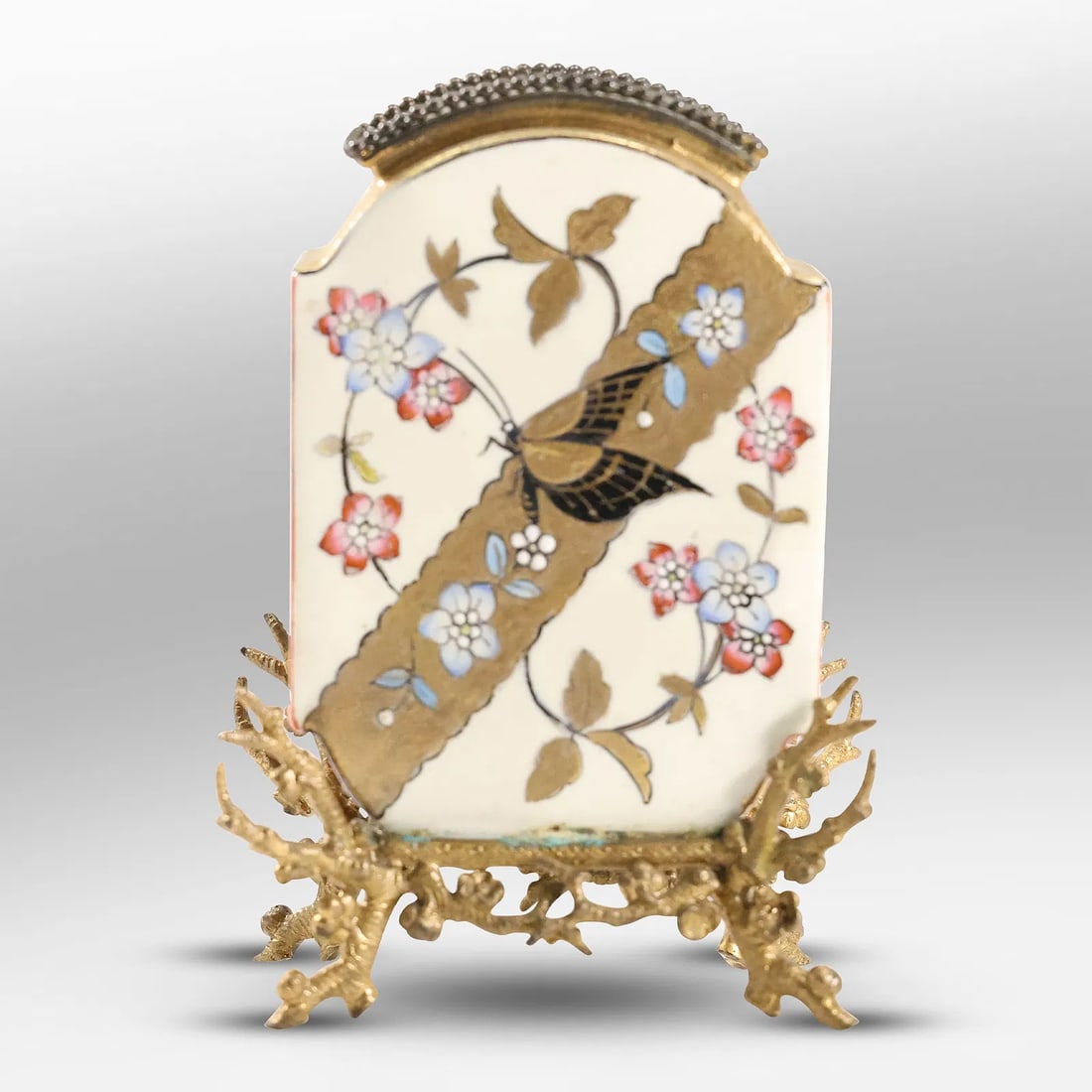 Marked VB, 19th C. Aesthetic Movement Porcelain Vase Mounted in Bronze with Lizard, Butterfly (1 of 17)