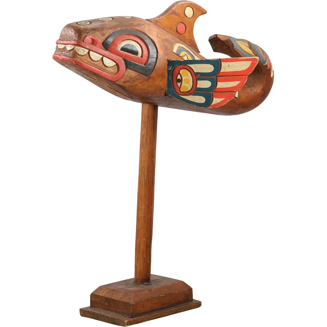 FOLK ART Hand Carved Wooden Whale Fish Sculpture Mounbted on a Display Base 34 in. x 28 in.: FOLK ART Hand Carved Wooden Whale Fish Sculpture Mounbted on a Display Base 34 in. x 28 in. size: 34 h 28 w** Important Auction information:**** All lot descriptions in this auction were generated