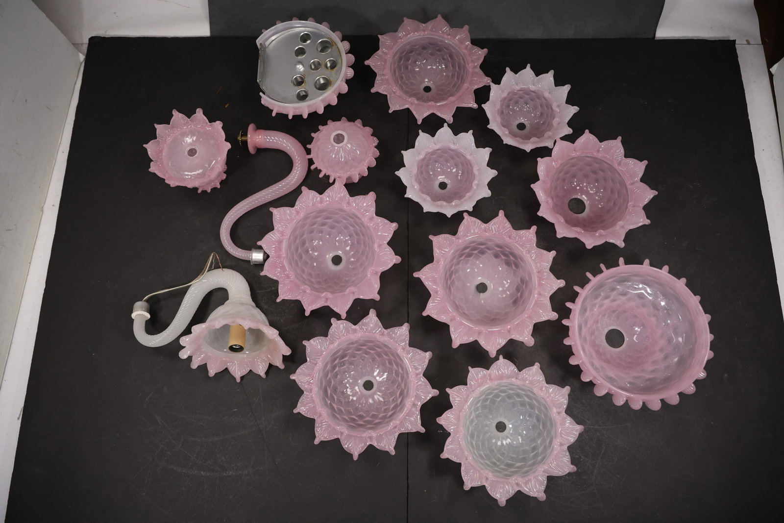 Set of Fourteen Assorted Pink Murano Glass Chandelier Shades (1 of 20)