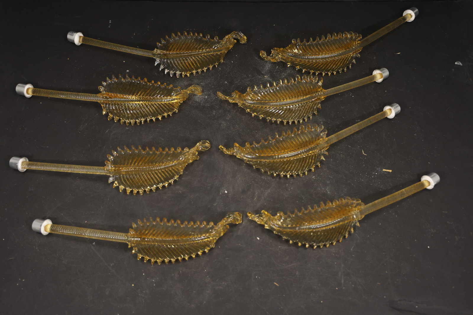 Set of Eight Amber Yellow Murano Glass Leaf Chandelier Stems