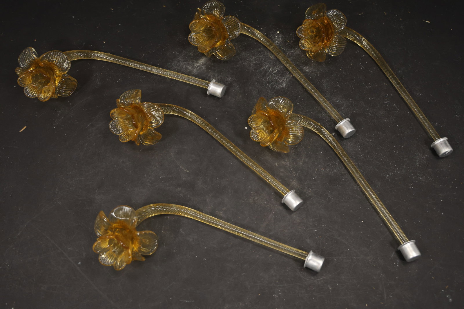 Set of Six Amber Yellow Murano Glass Flower Chandelier Stems (1 of 20)