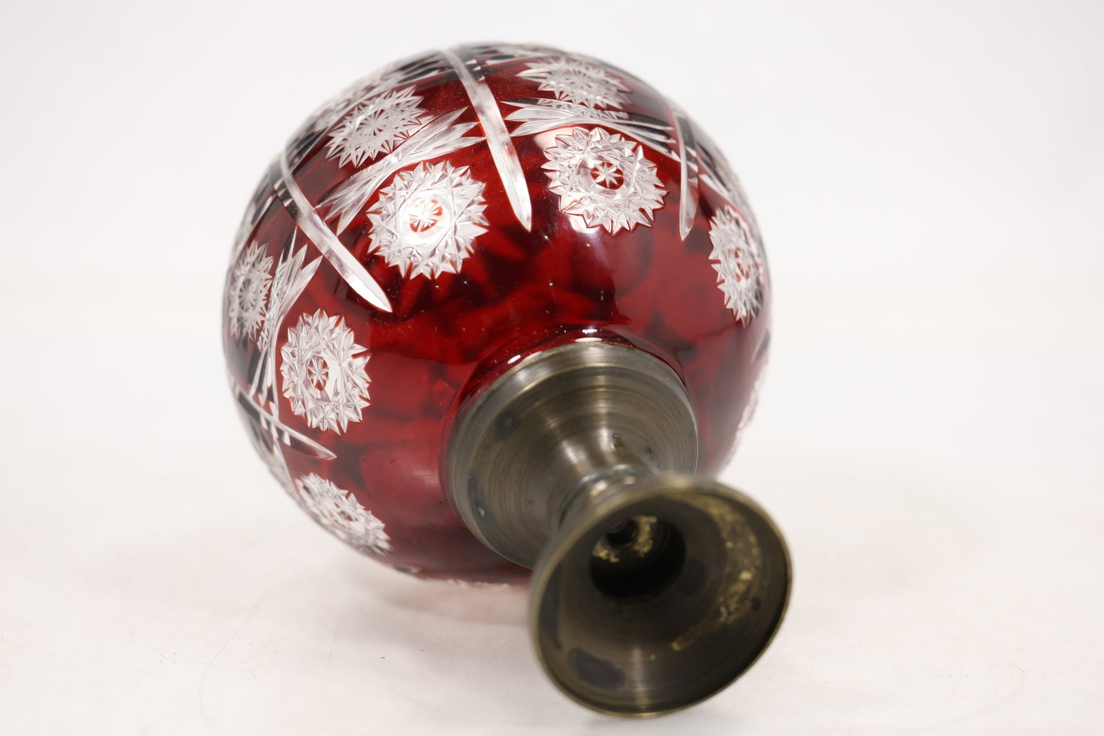 Ruby Cut Crystal Sphere on Metal Stand - 12