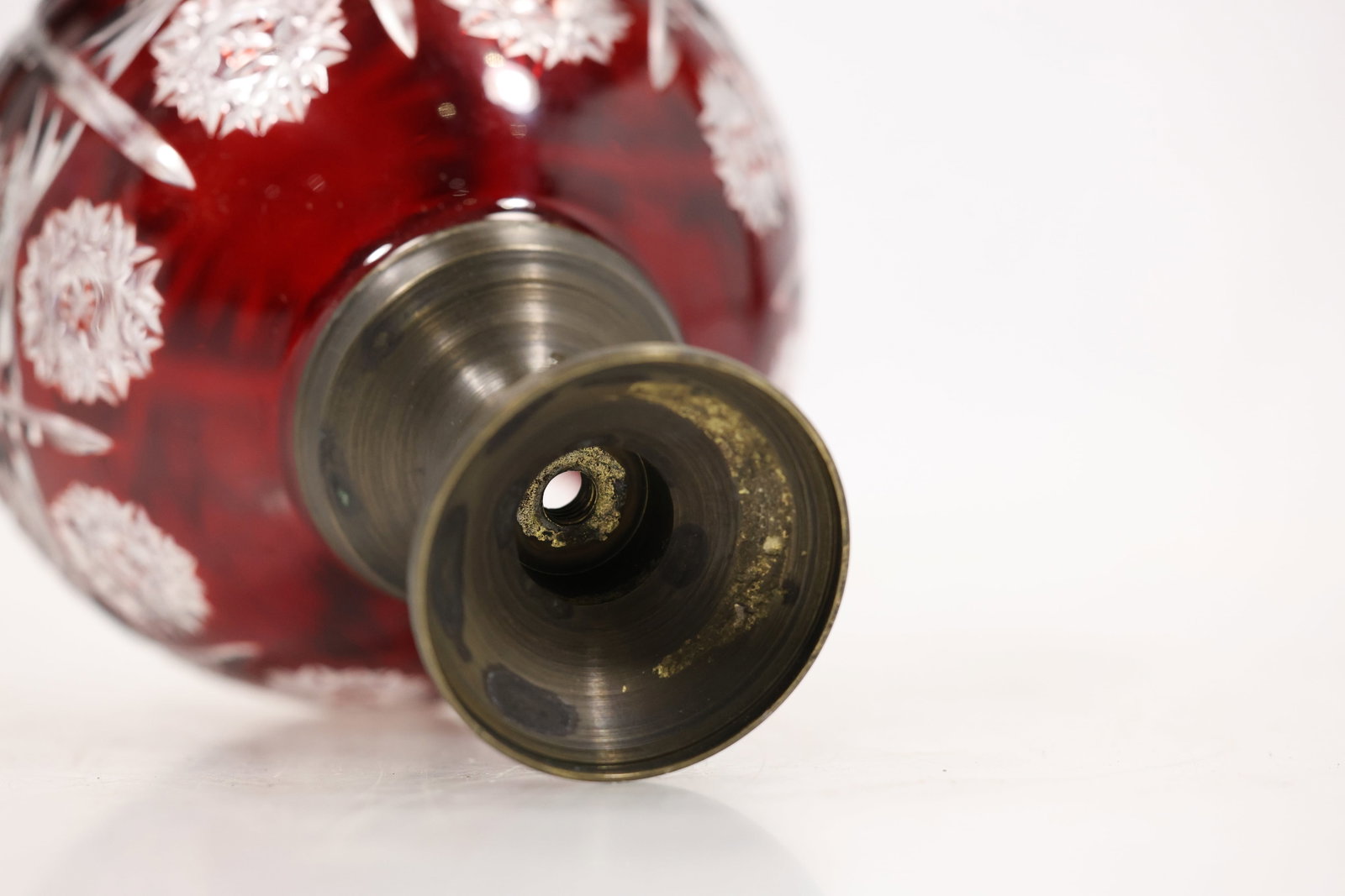 Ruby Cut Crystal Sphere on Metal Stand - 13