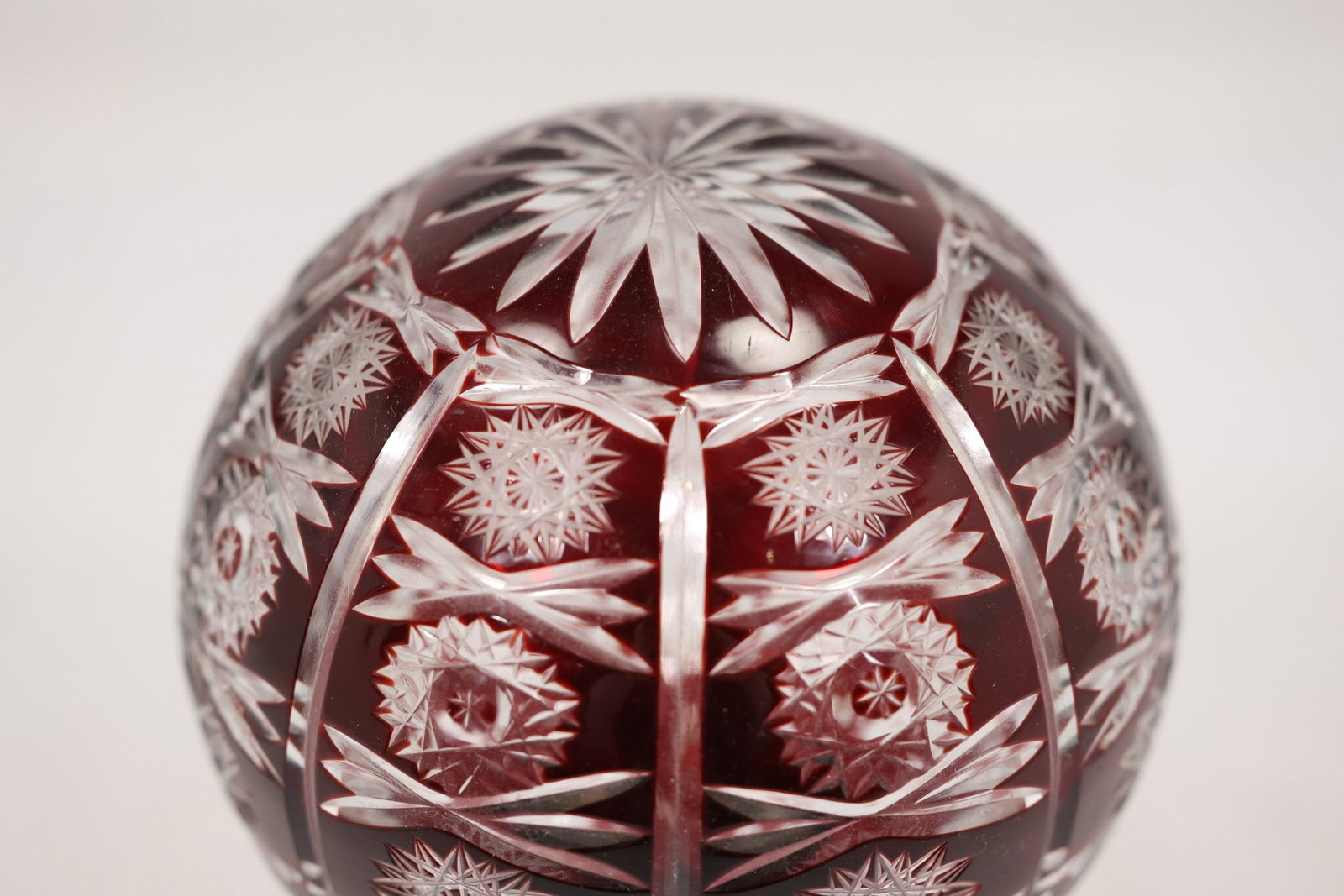 Ruby Cut Crystal Sphere on Metal Stand - 2