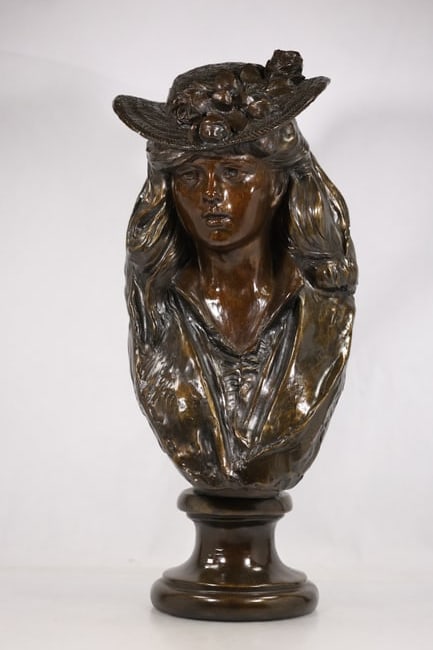 Bronze Tone Female Bust with Elaborate Headdress (1 of 20)