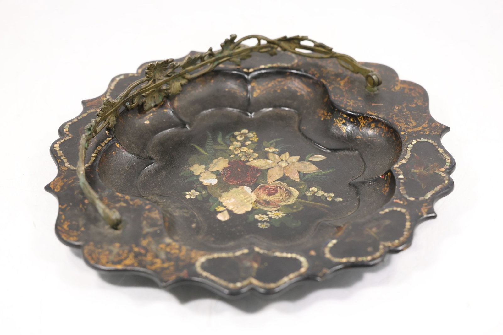 Painted Floral Tole Tray with Pierced Rim (1 of 12)