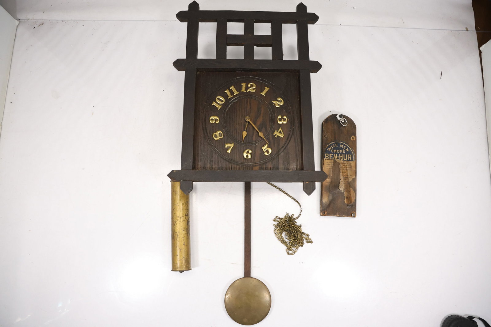Wood Wall Clock with Pendulum and Brass Tone Dial (1 of 18)