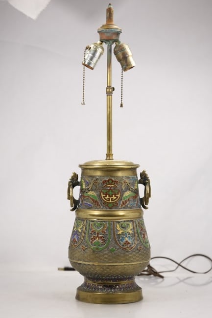 Asian Style Bronze Tone Dragon Handle Table Lamp (1 of 13)