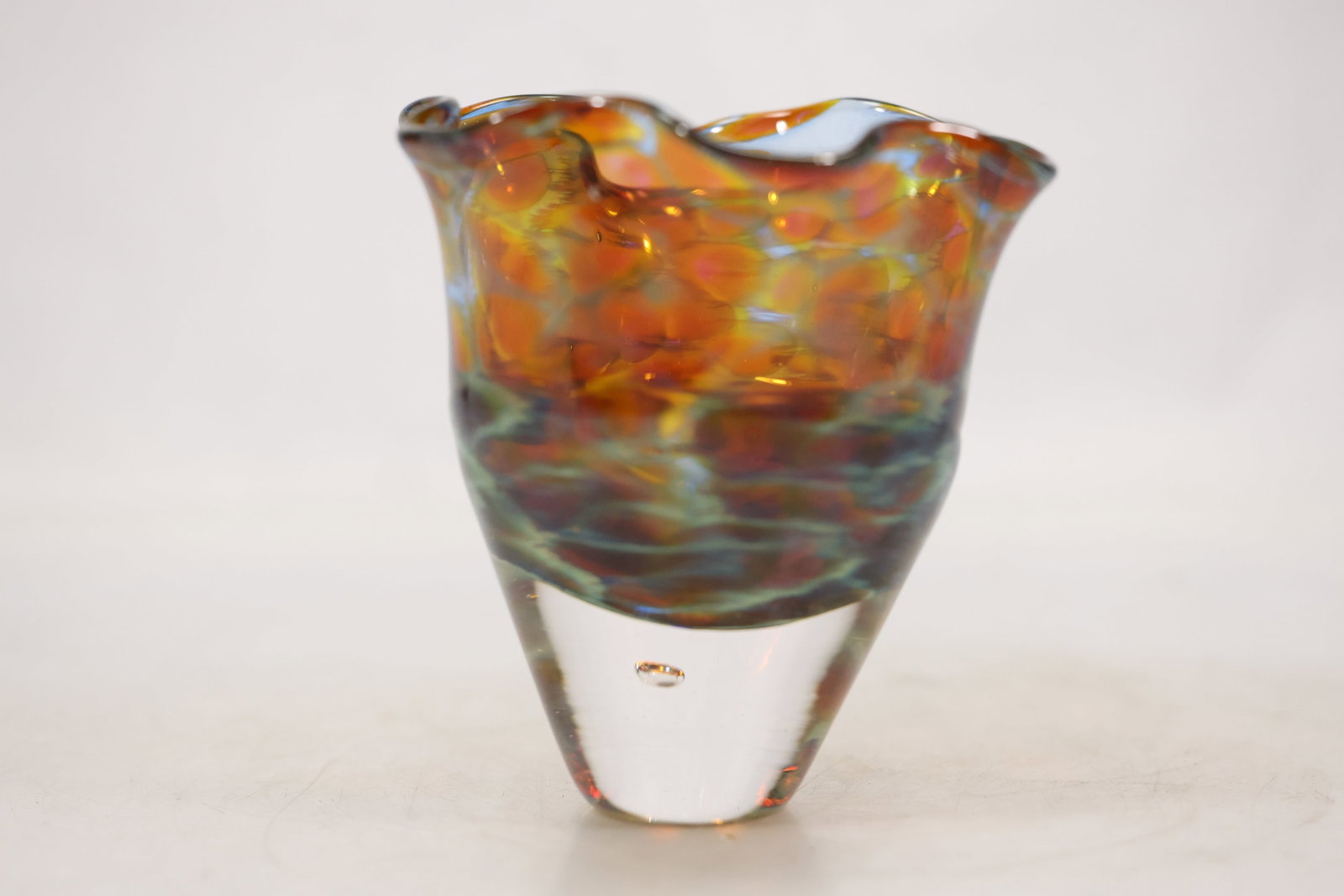 Signed Multicolor Mottled Art Glass Vase (1 of 15)