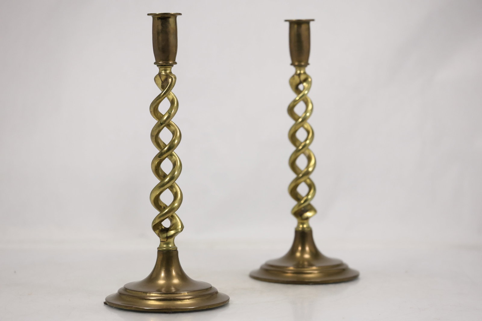 Pair Brass Spiral Stem Candlesticks - 10