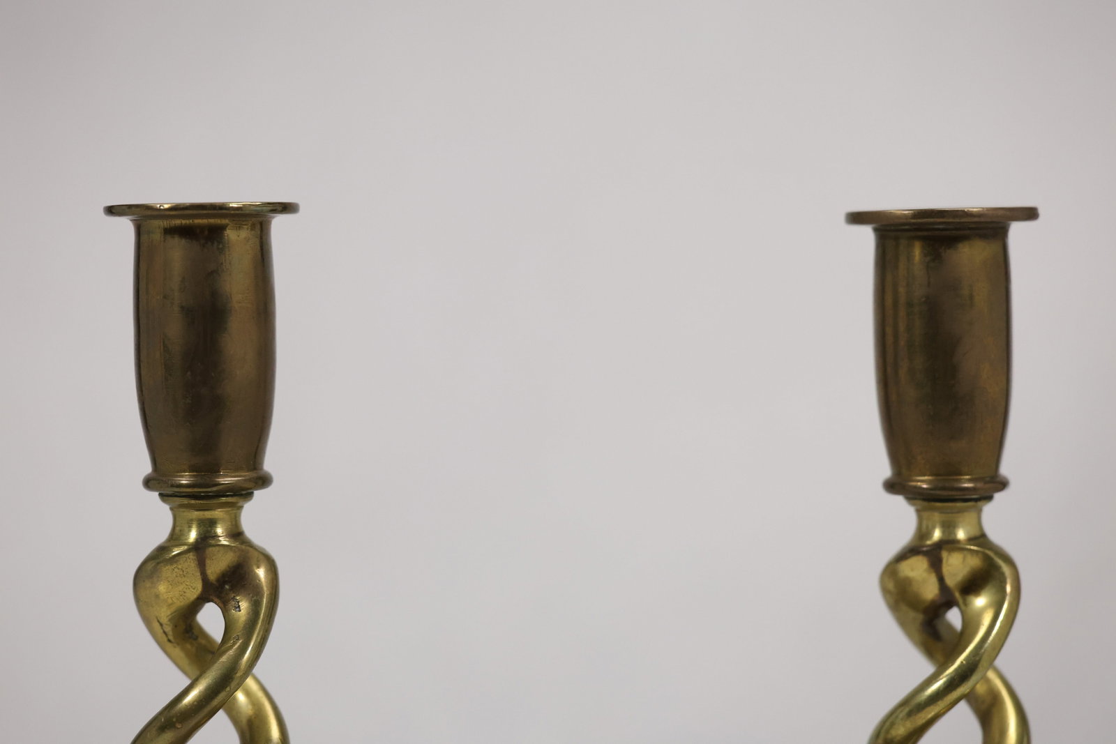 Pair Brass Spiral Stem Candlesticks - 2