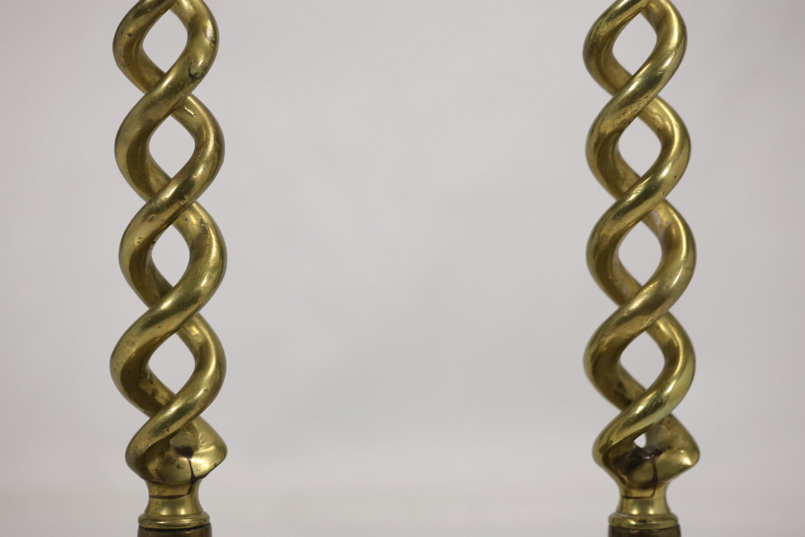 Pair Brass Spiral Stem Candlesticks - 3