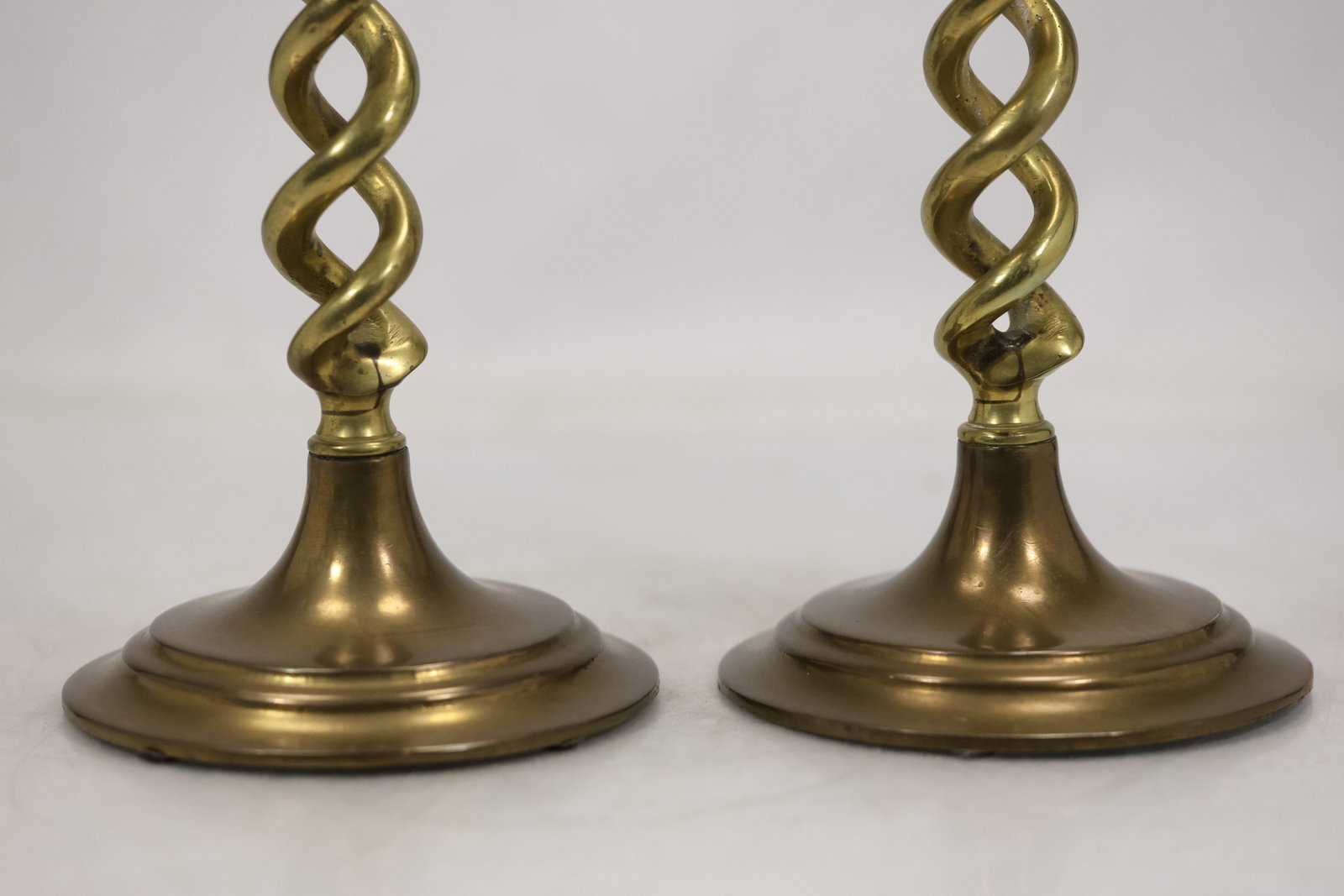 Pair Brass Spiral Stem Candlesticks - 4