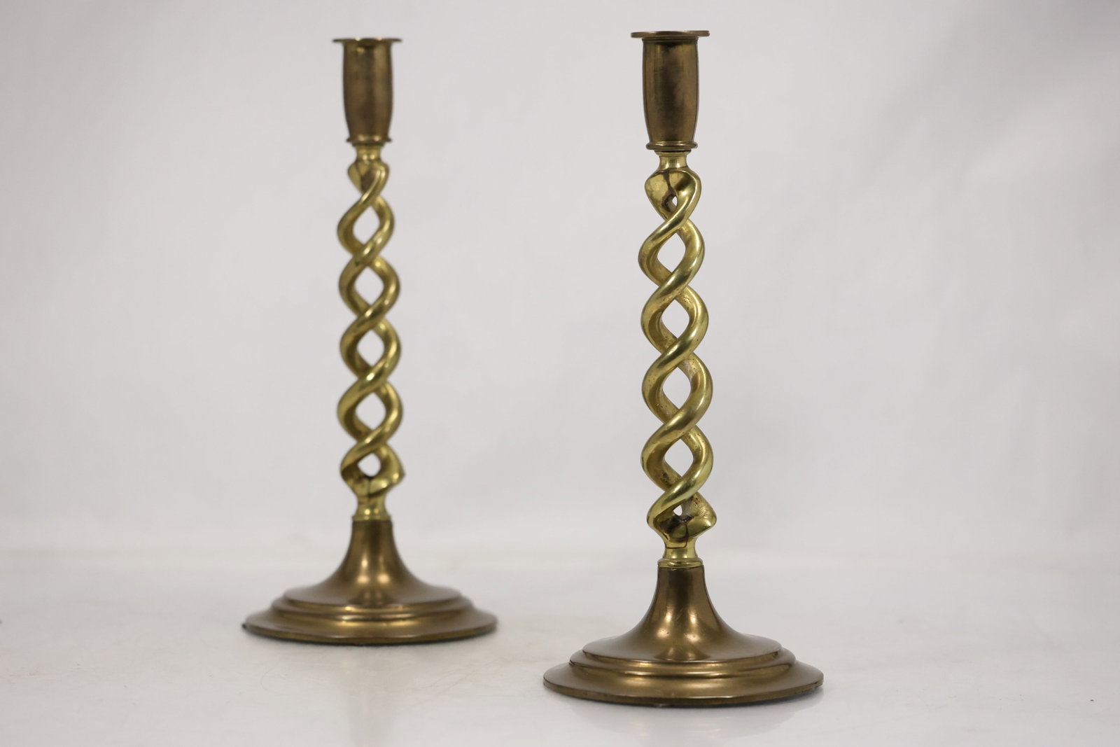 Pair Brass Spiral Stem Candlesticks - 9