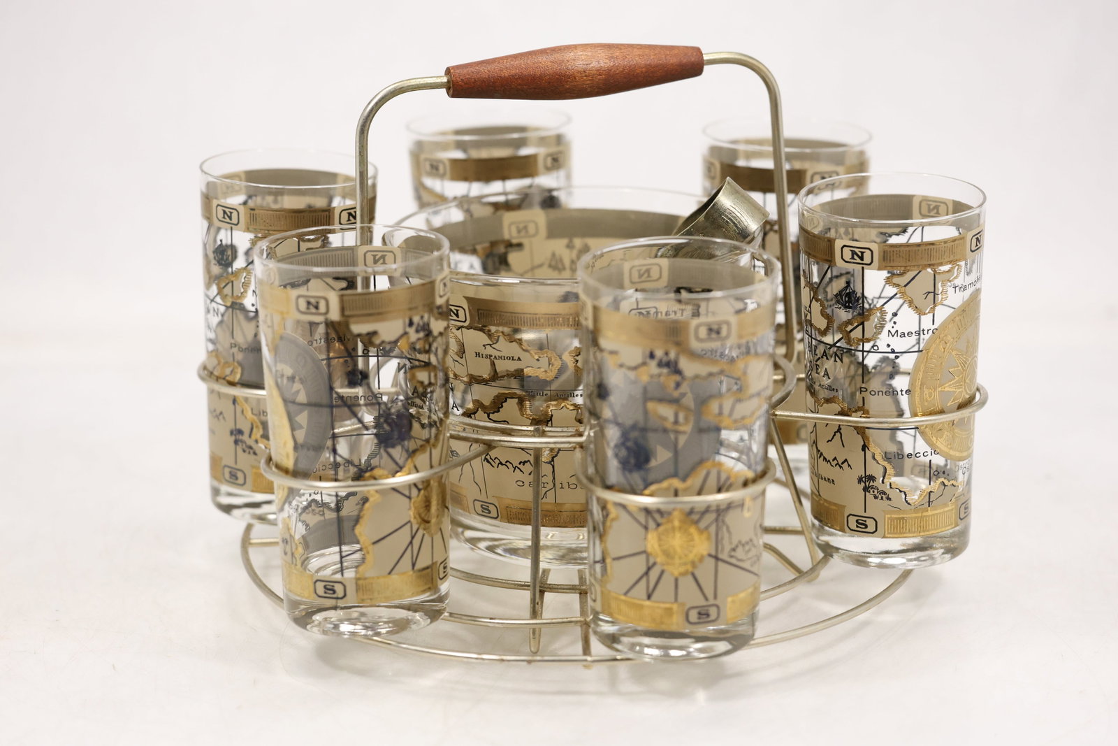 Compass Decorated Glass Barware Set with Ice Bucket (1 of 14)