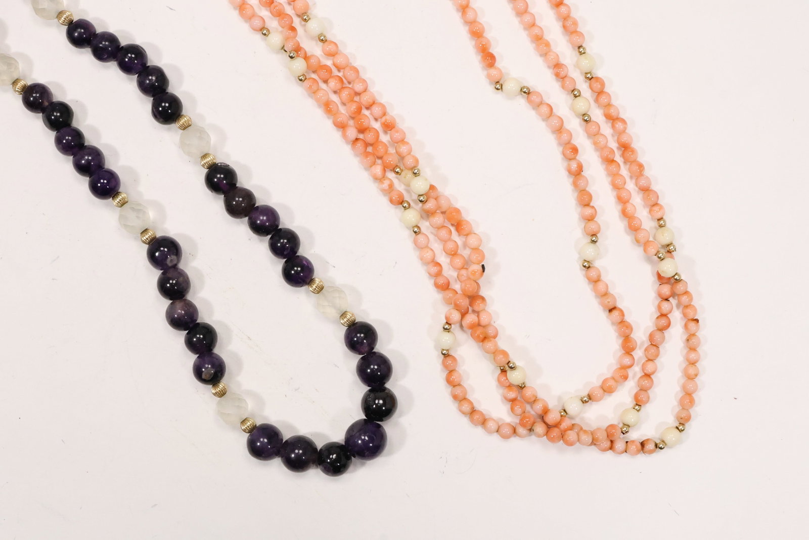 Three Strand Coral and Black Onyx Necklace Group with Gold Clasps (1 of 12)