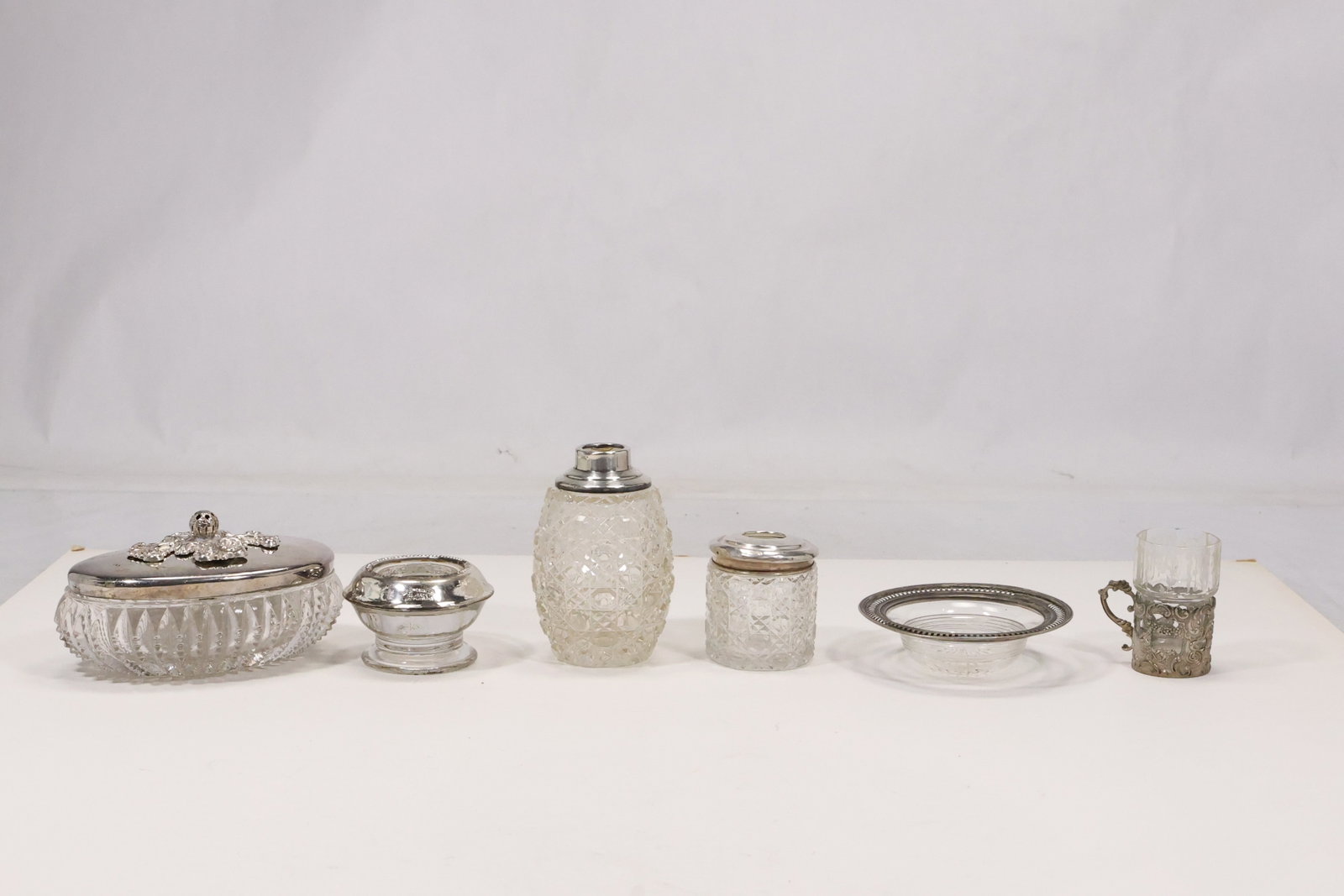 Six Glass Vanity and Table Items with Sterling Silver Mounts (1 of 12)