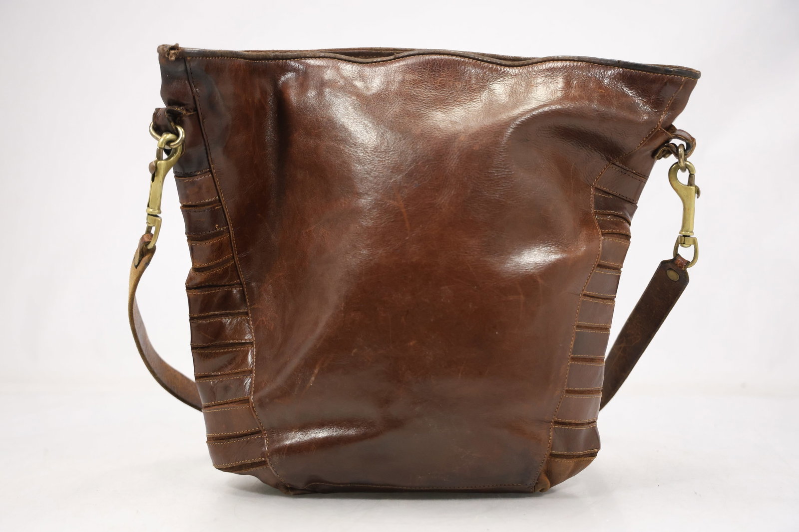 Brown Leather Shoulder Satchel with Brass Tone Hardware (1 of 13)