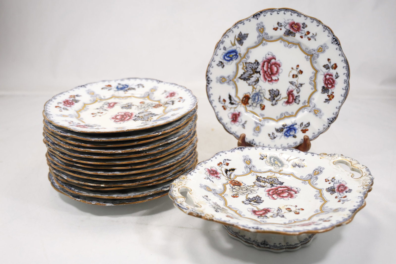 Fourteen Asian Floral Porcelain Plates with Serving Tray (1 of 20)