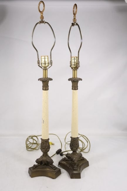 Pair Brass and Cream Column Table Lamps (1 of 12)