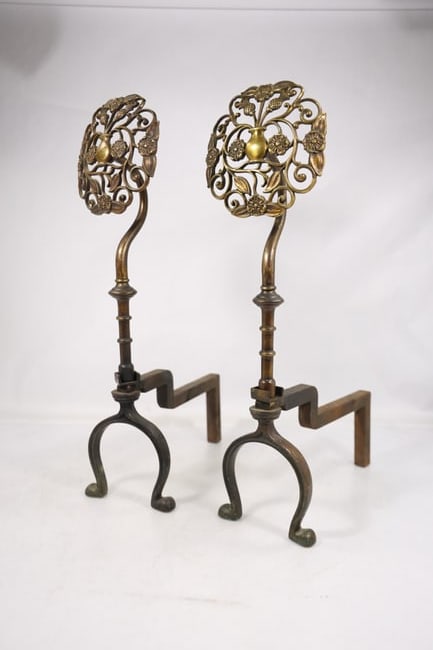 Pair Ornate Brass Fireplace Tool Sets (1 of 13)