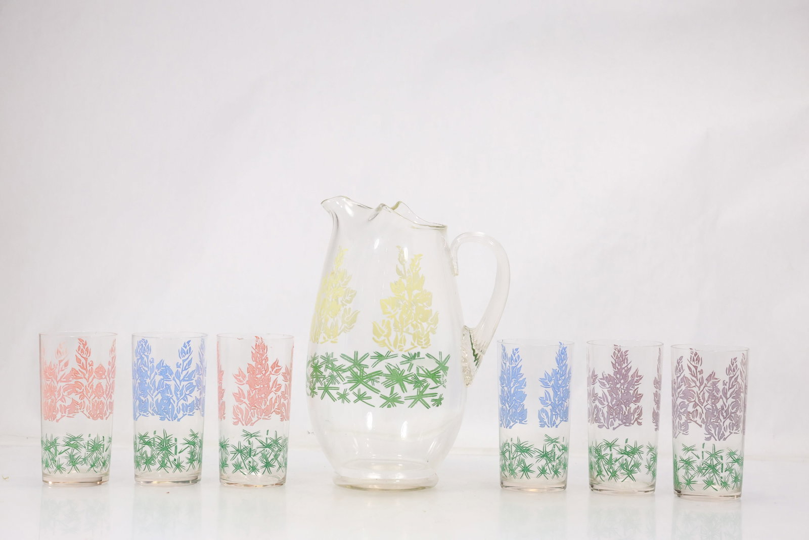 Six Painted Glass Tumblers with Matching Pitcher (1 of 12)