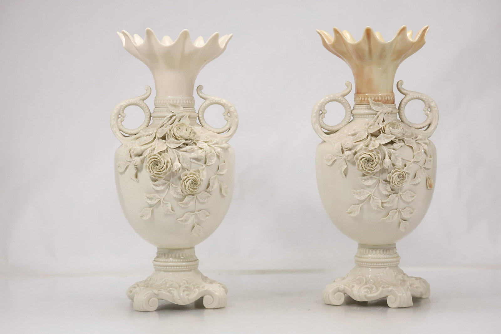 Pair Marked Floral Porcelain Ewer Vases (1 of 20)