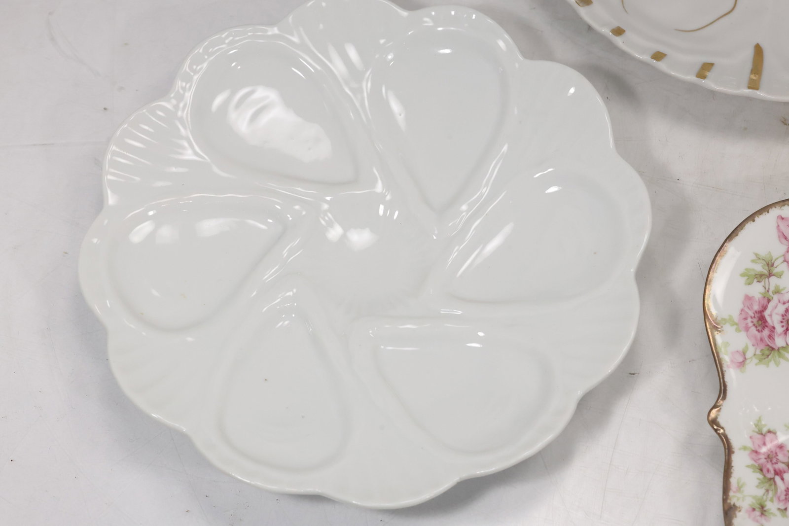 Five Floral Porcelain Deviled Egg Plates - 4