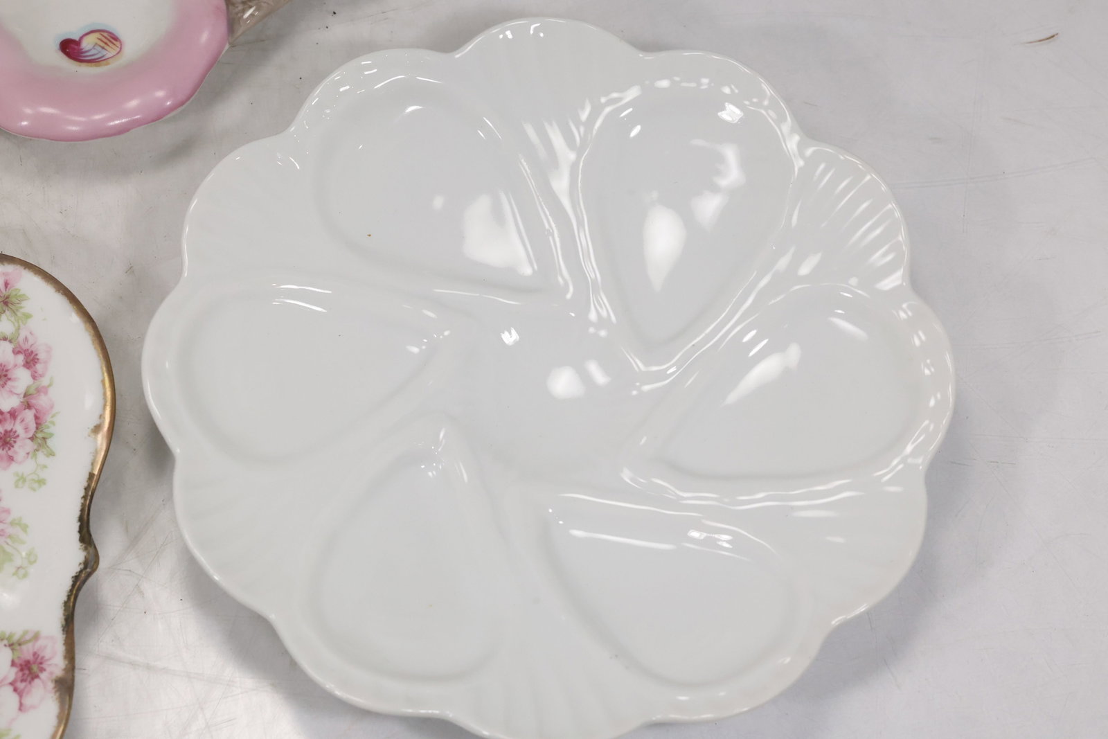 Five Floral Porcelain Deviled Egg Plates - 6