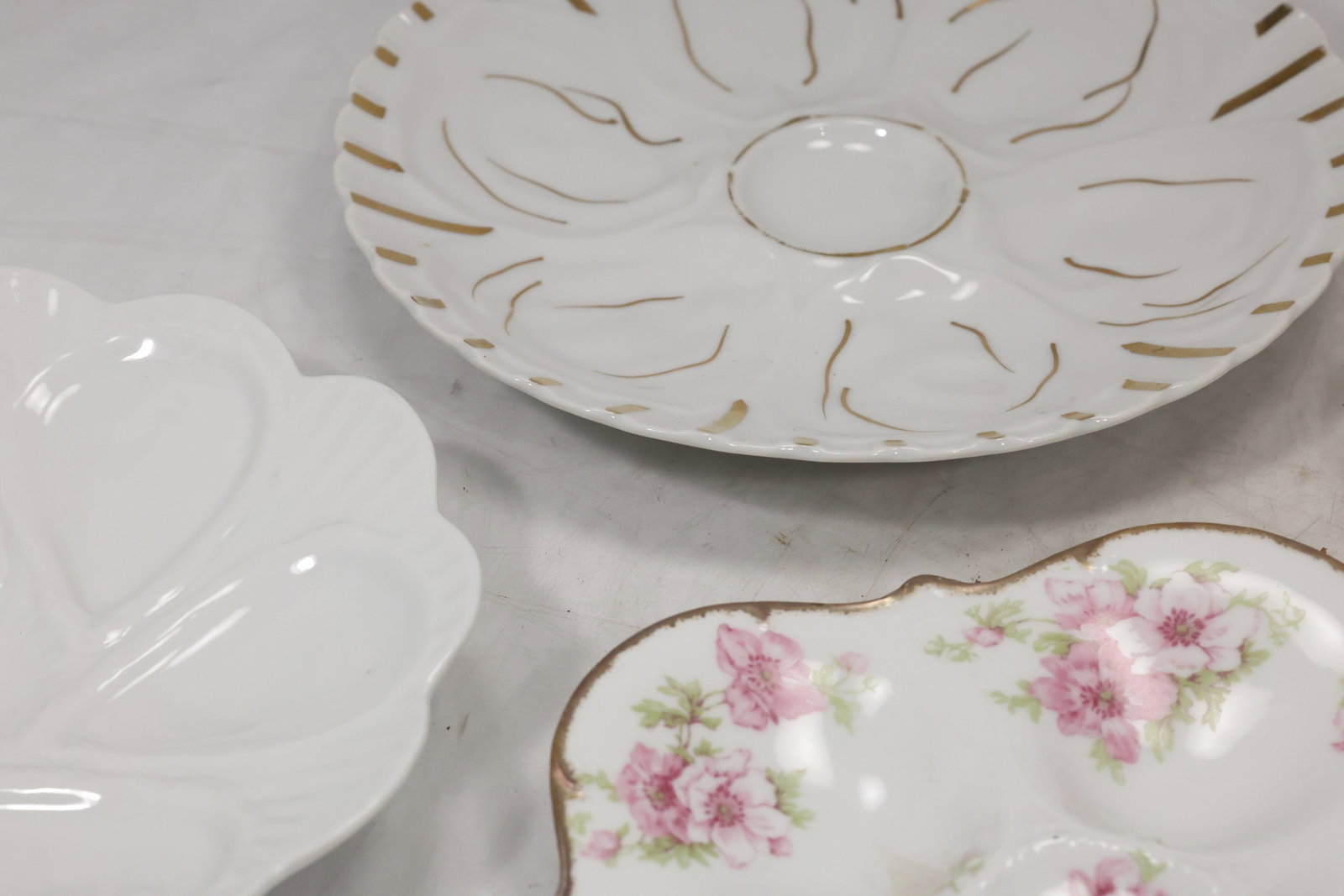 Five Floral Porcelain Deviled Egg Plates - 7