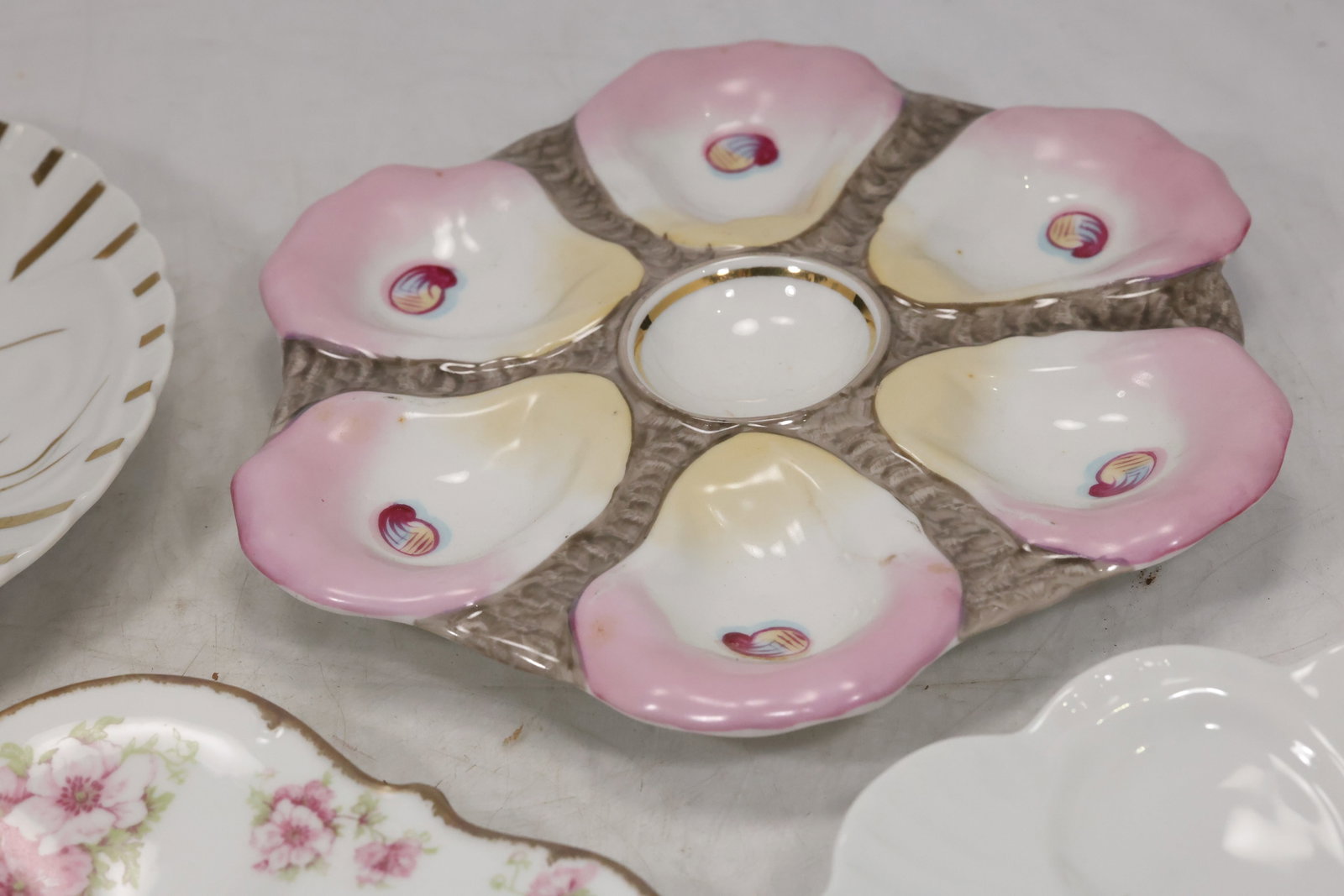 Five Floral Porcelain Deviled Egg Plates - 8