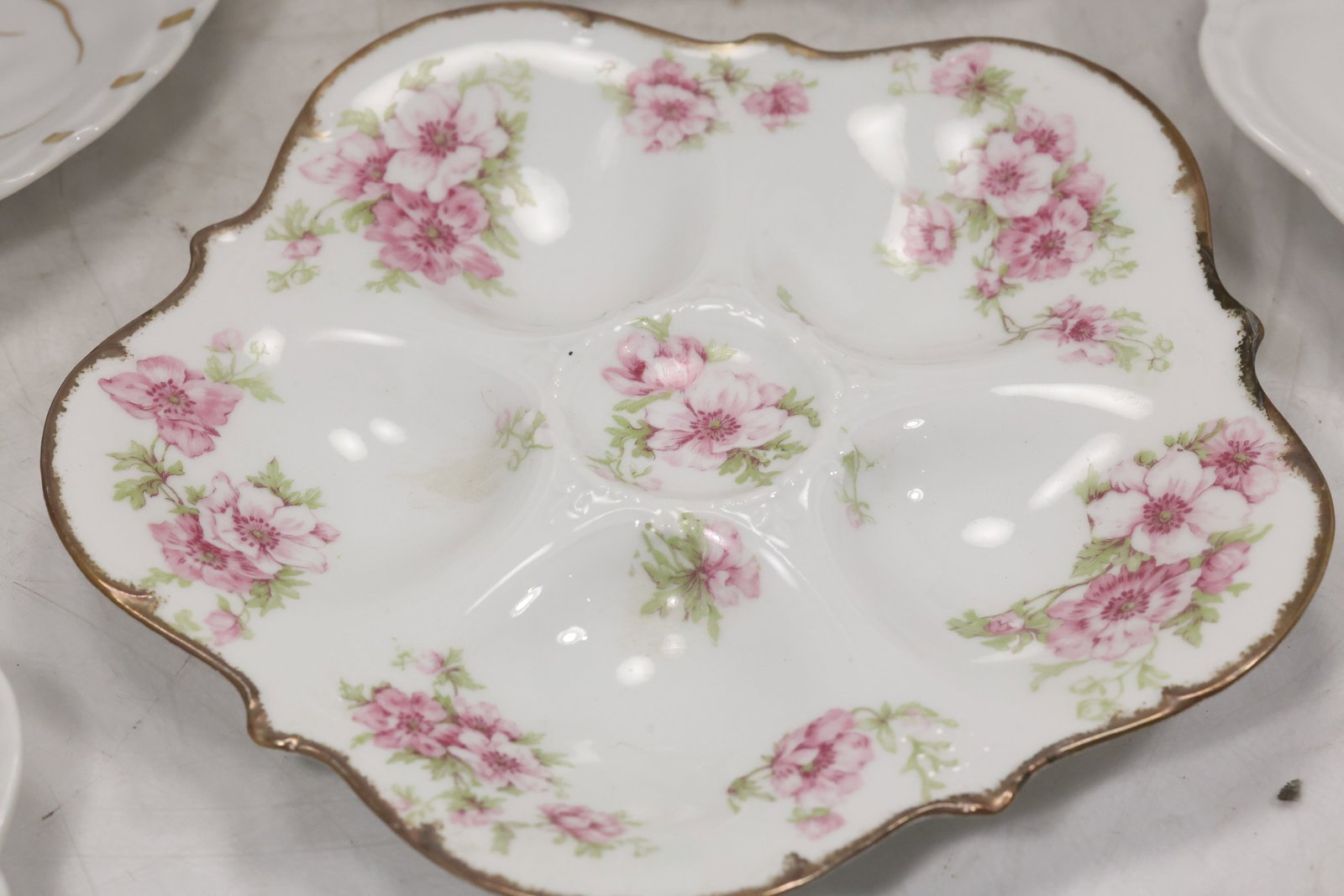 Five Floral Porcelain Deviled Egg Plates - 9