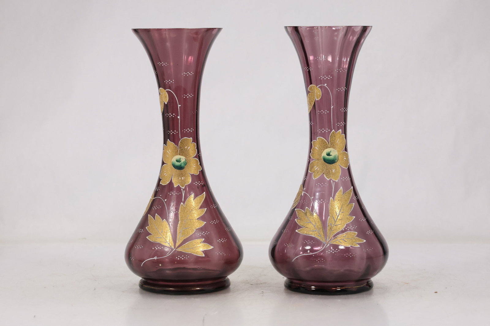 Pair Purple Enamel Decorated Art Glass Vases (1 of 16)