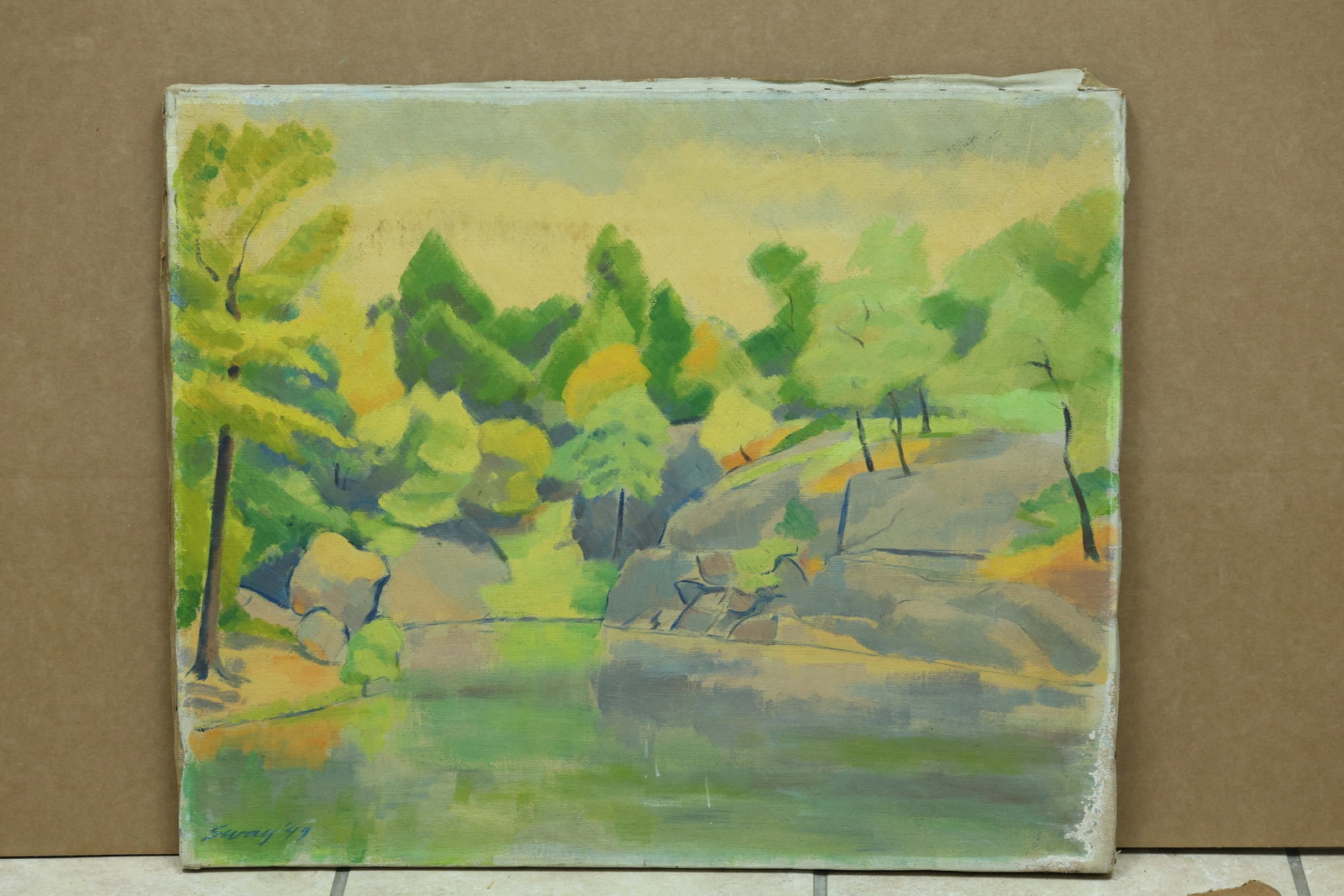 Green Abstract Landscape Painting Dated 1949 (1 of 13)