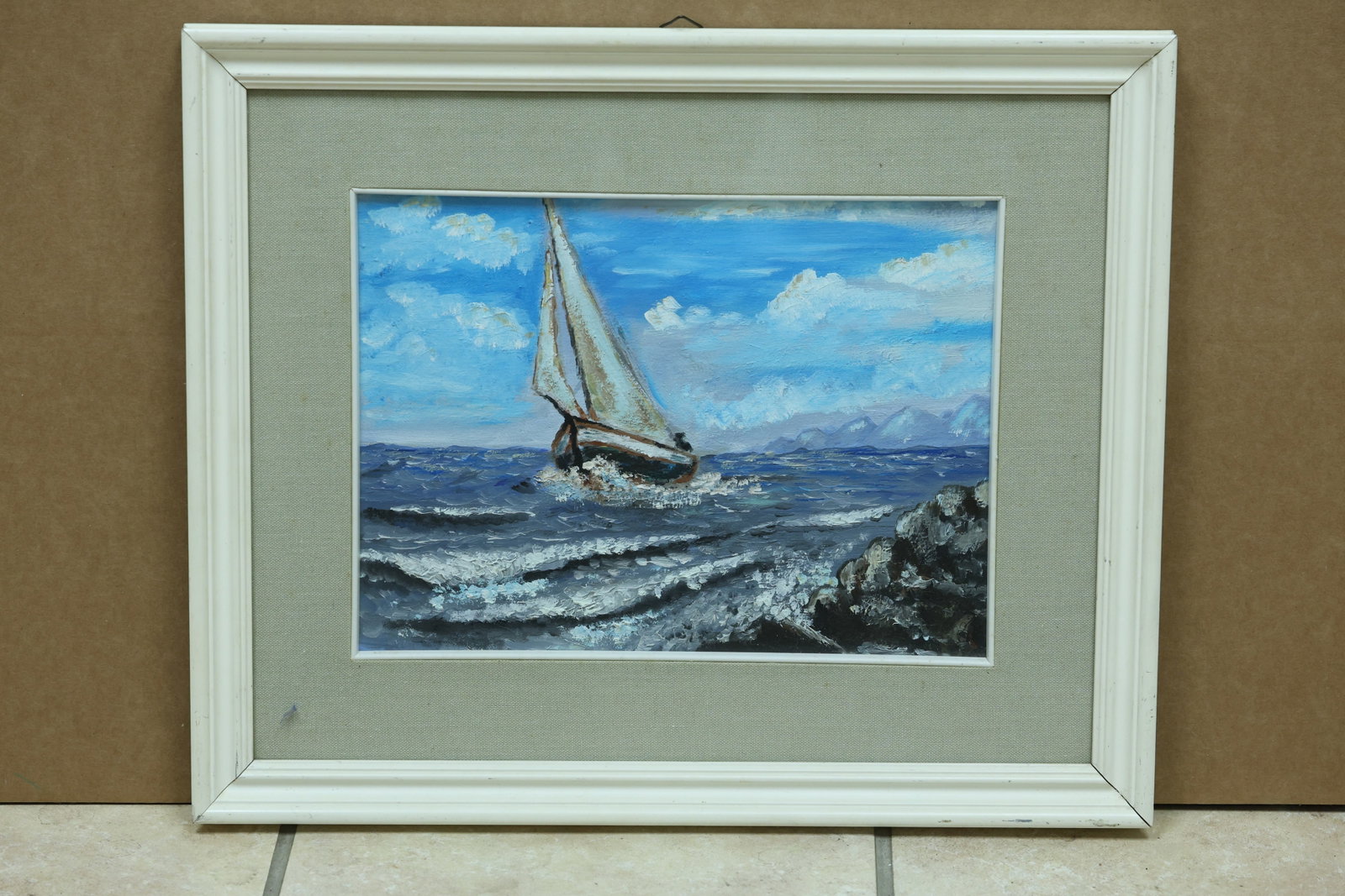 Sailboat on Rough Sea Marine Landscape Painting (1 of 12)