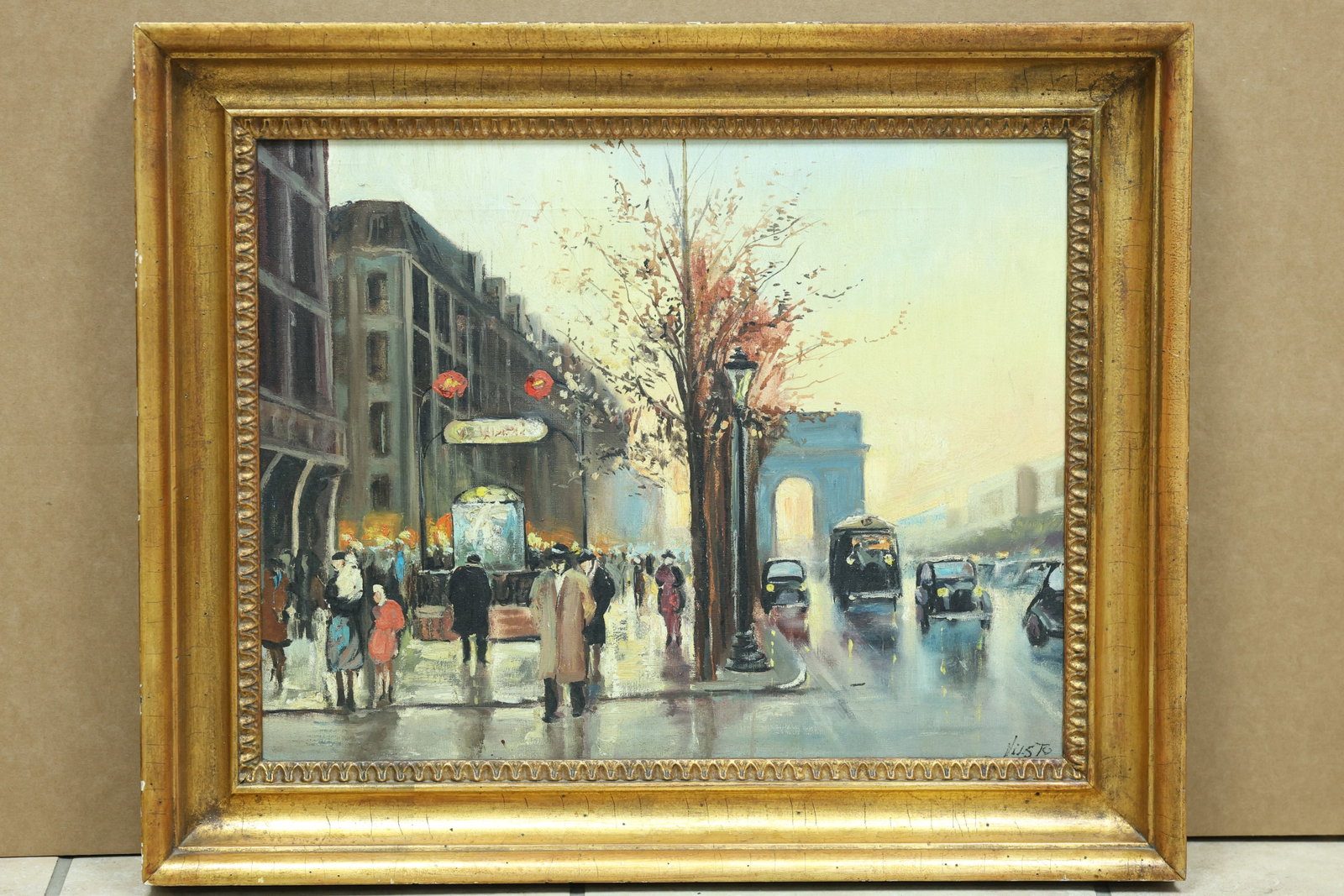 Paris Arc de Triomphe Rainy Street Painting Signed (1 of 17)
