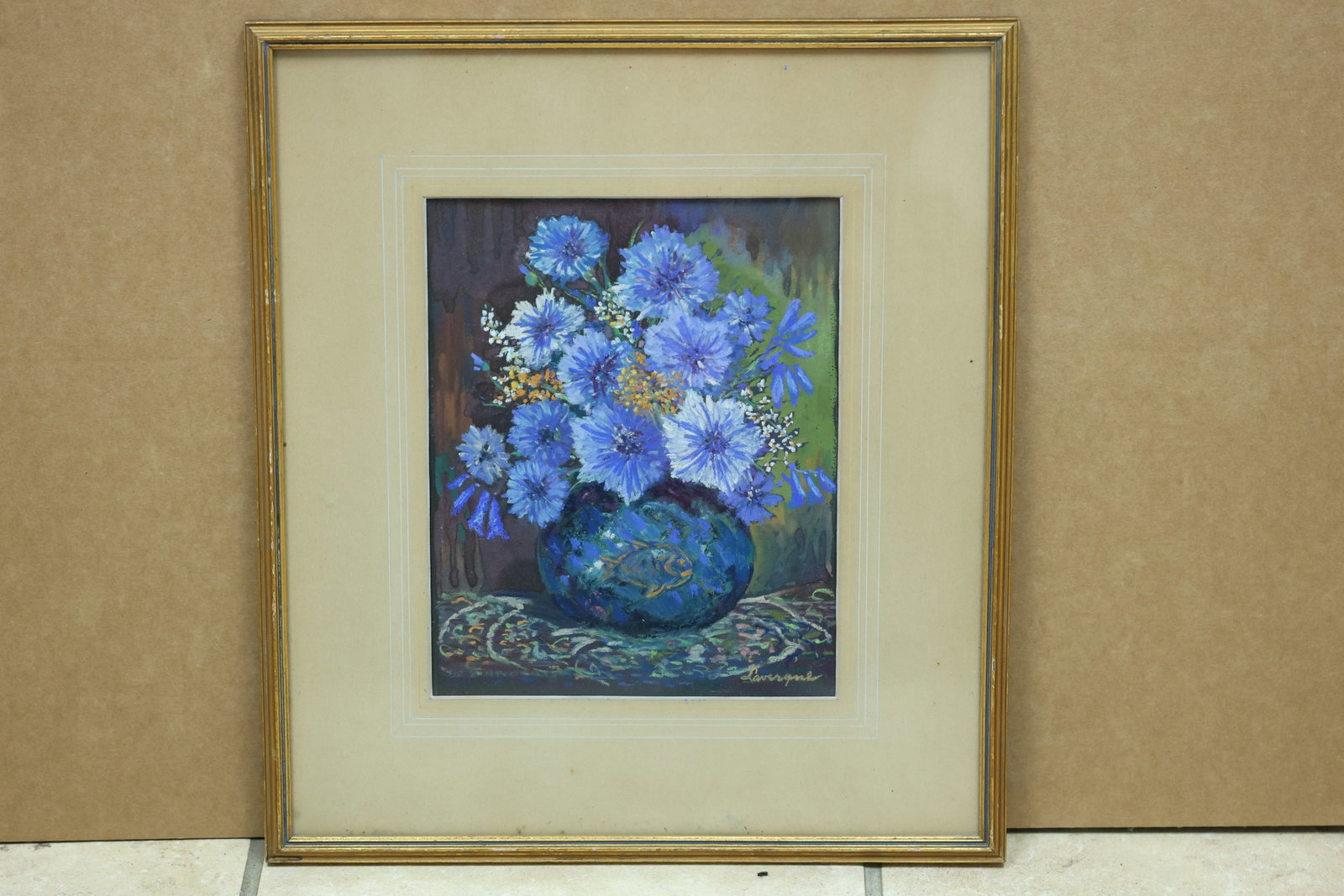 Attributed to Robert Lavergne Blue Floral Still Life Painting (1 of 16)