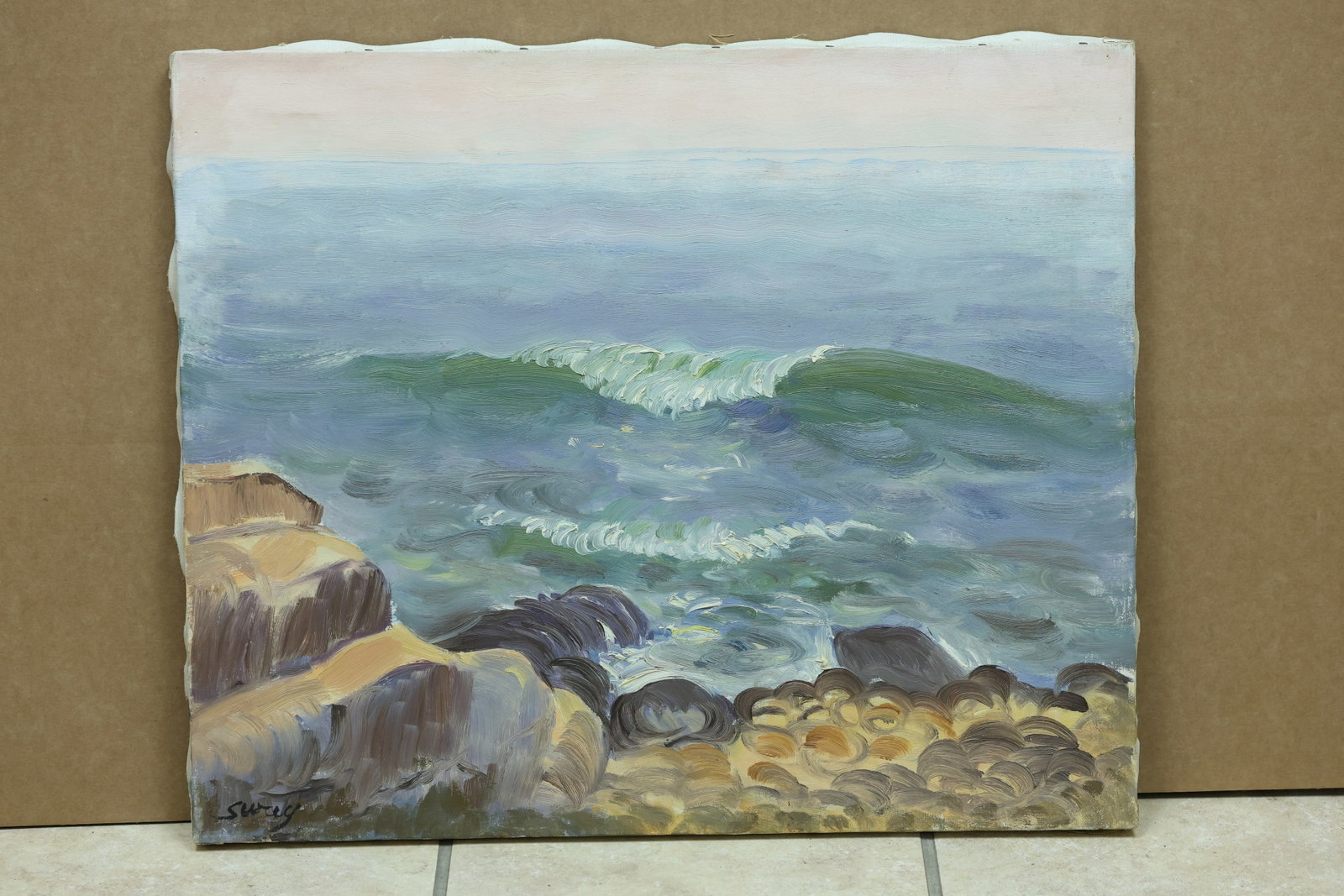 Sway Signed Rocky Coast Seascape Painting (1 of 10)