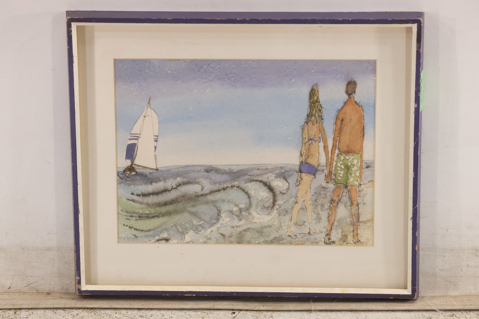 Signed S Palmer 1970 Coastal Watercolor and Ink Painting (1 of 8)
