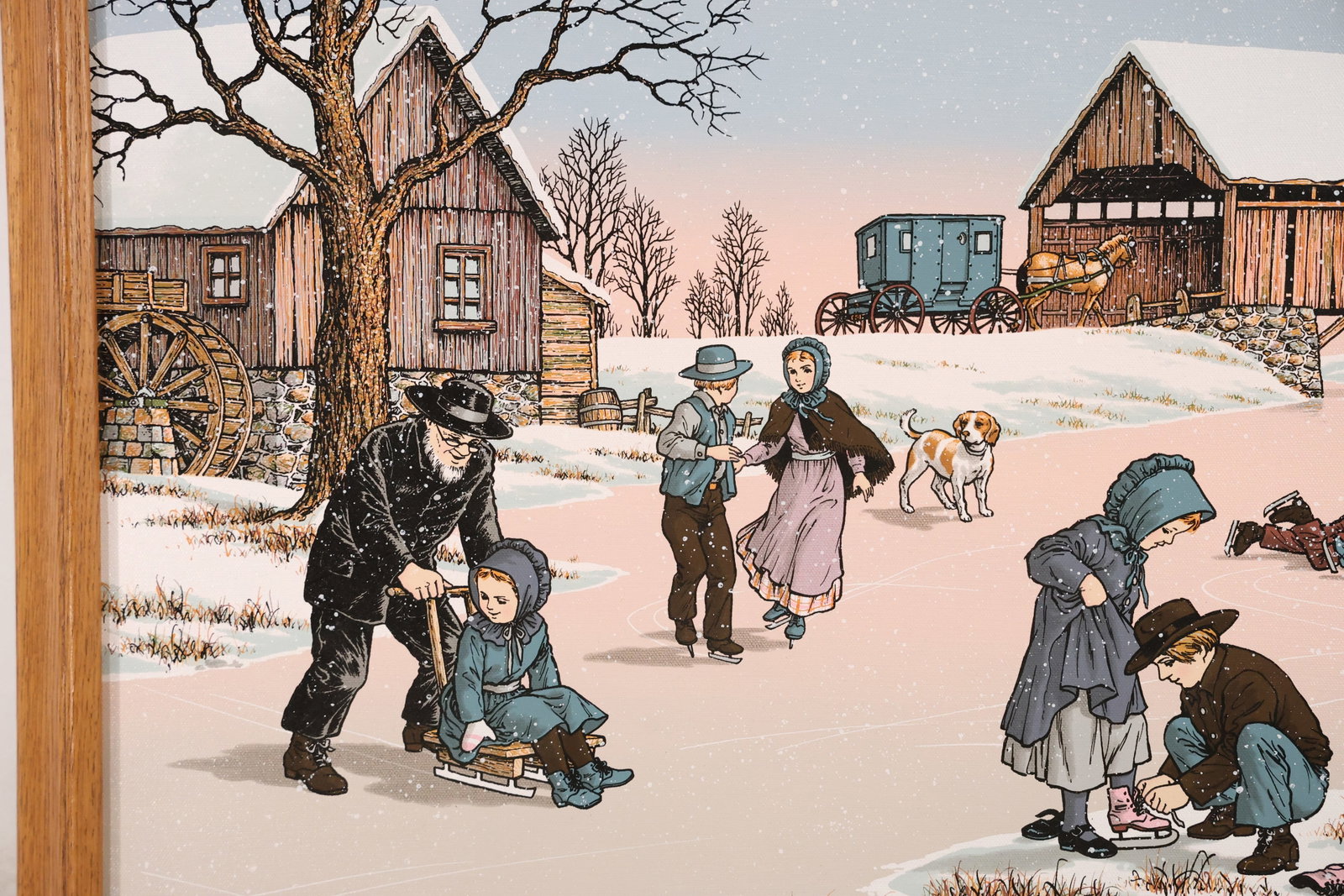 Signed C Carson Amish Winter Serigraph Print - 3