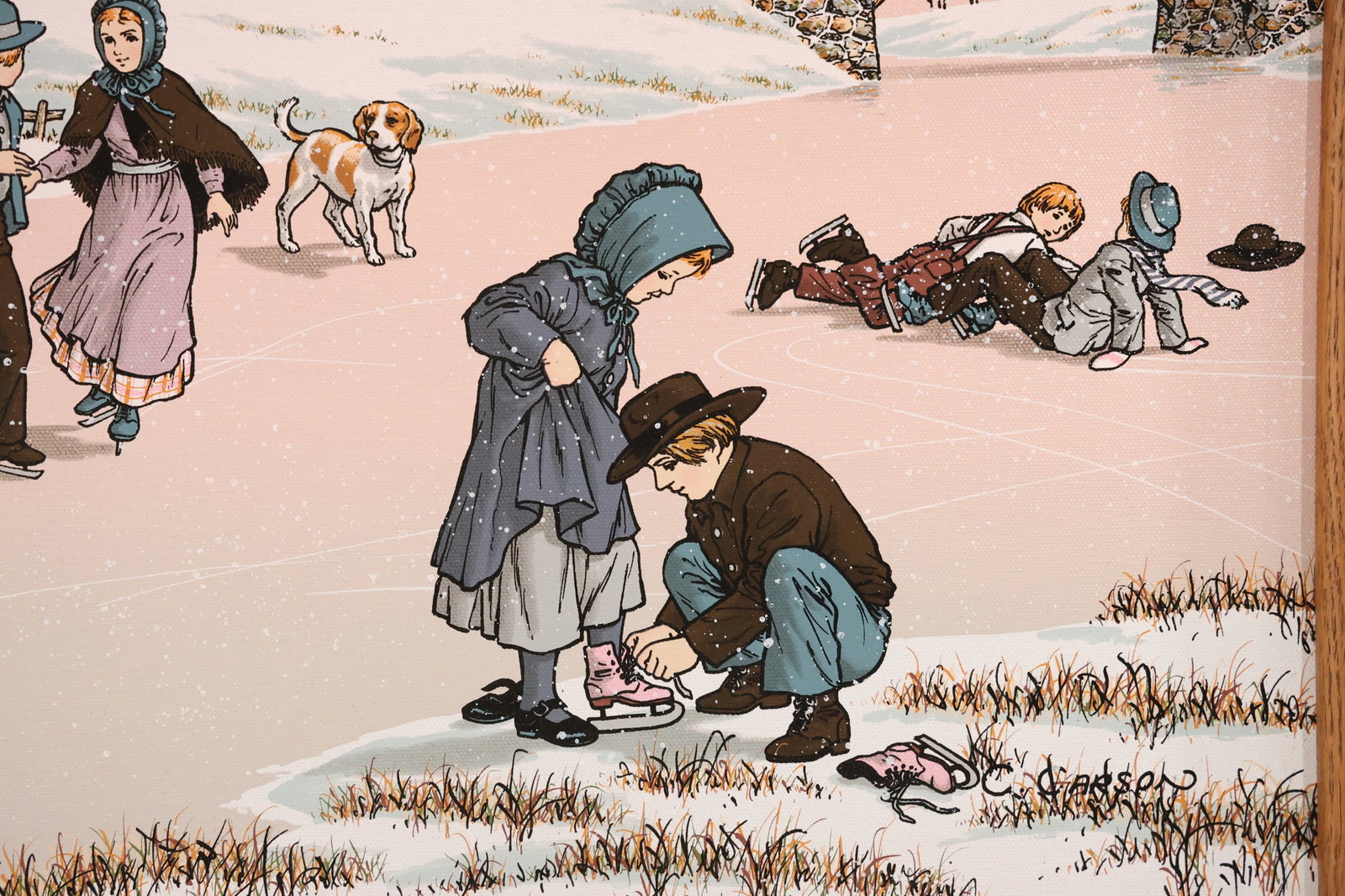 Signed C Carson Amish Winter Serigraph Print - 4