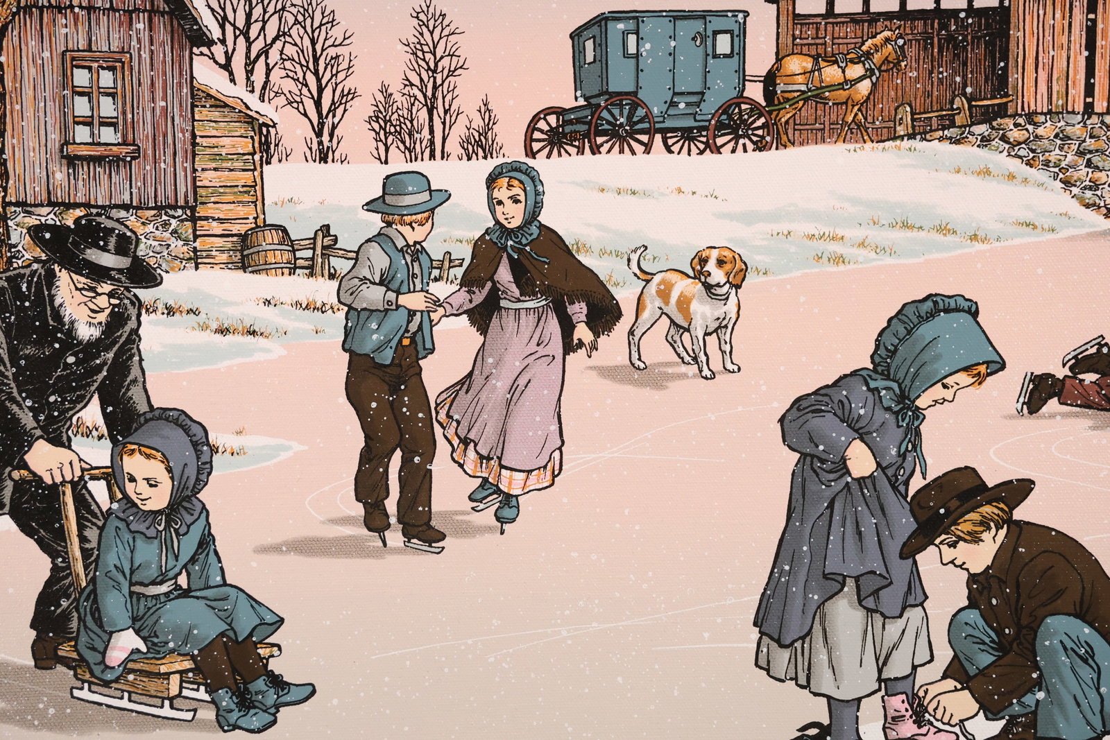 Signed C Carson Amish Winter Serigraph Print - 5