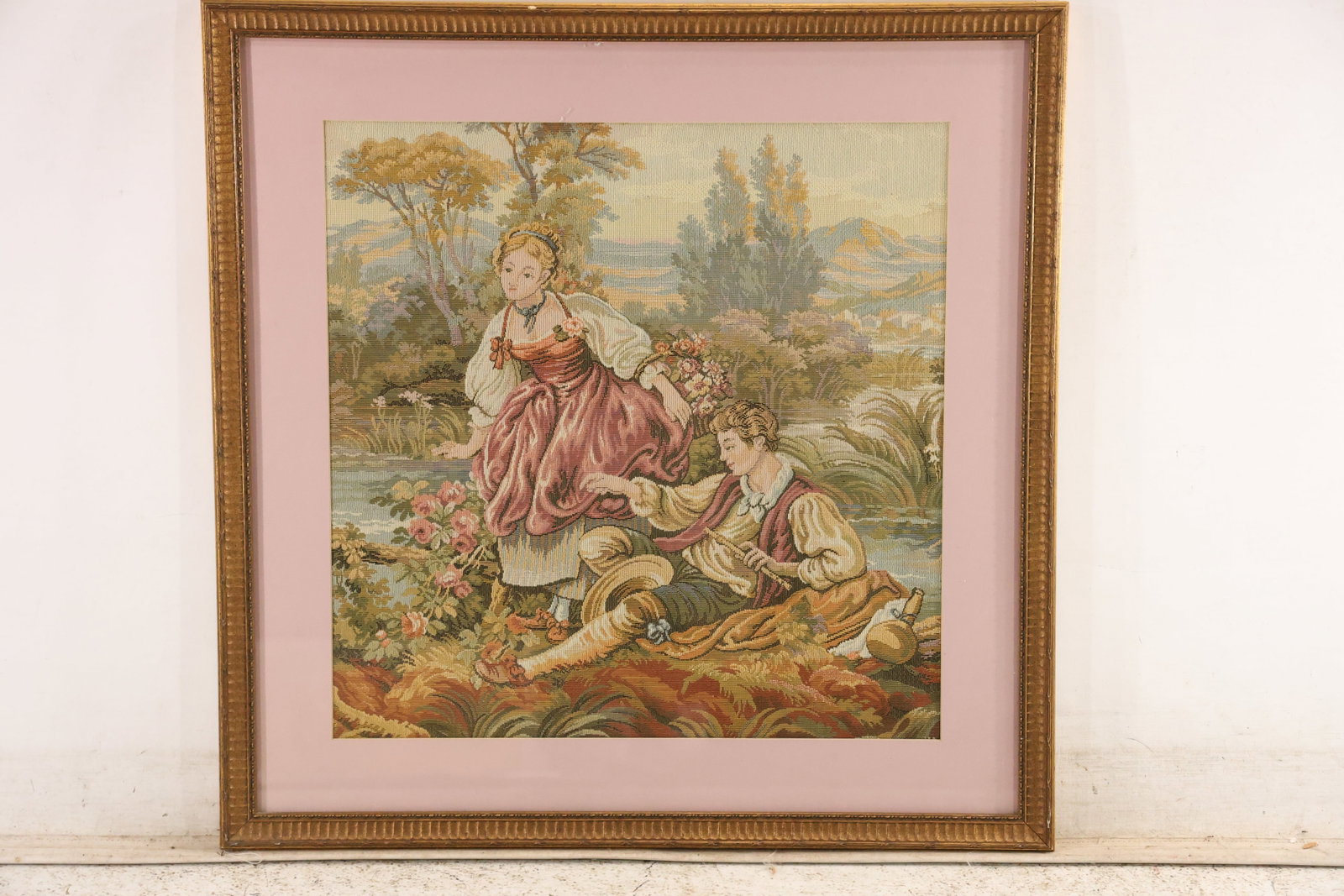 Antique Pastoral Mother and Children Needlepoint Textile (1 of 7)