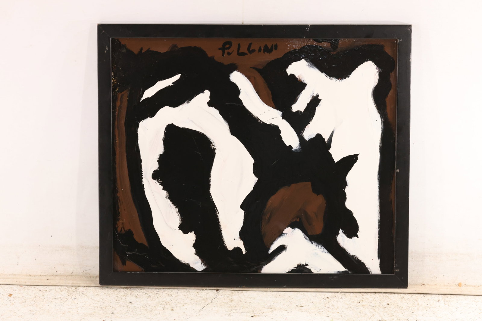 Signed Tom Pulgini Black and White Biomorphic Abstract Oil Painting (1 of 9)