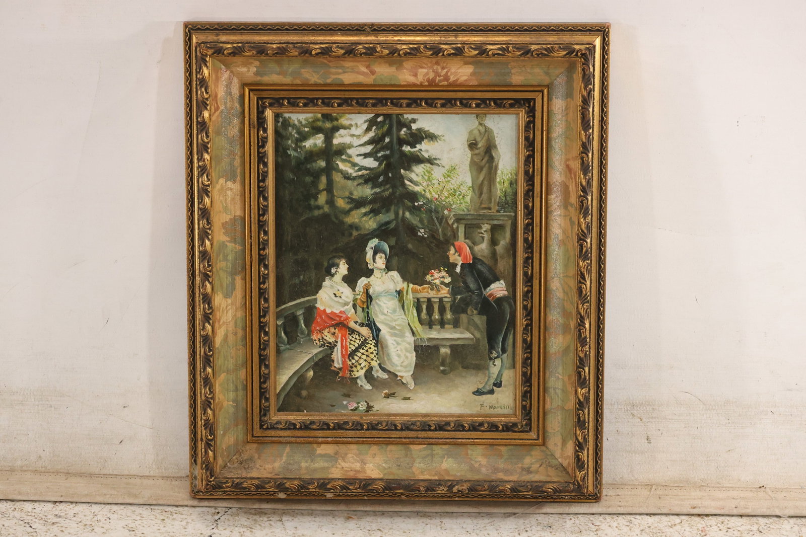 F. Martini Signed Garden Scene Painting on Wood Board (1 of 8)