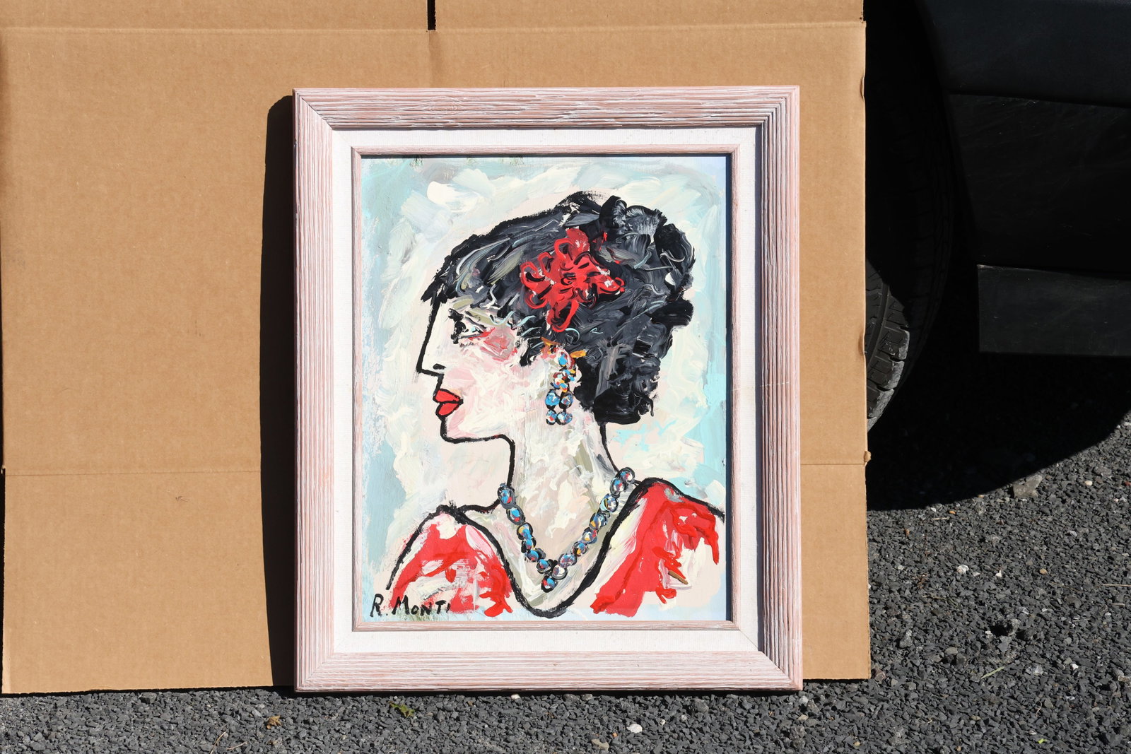 Rocco Monticolo (R. Monti) Woman in Profile with Red Flower Painting (1 of 10)